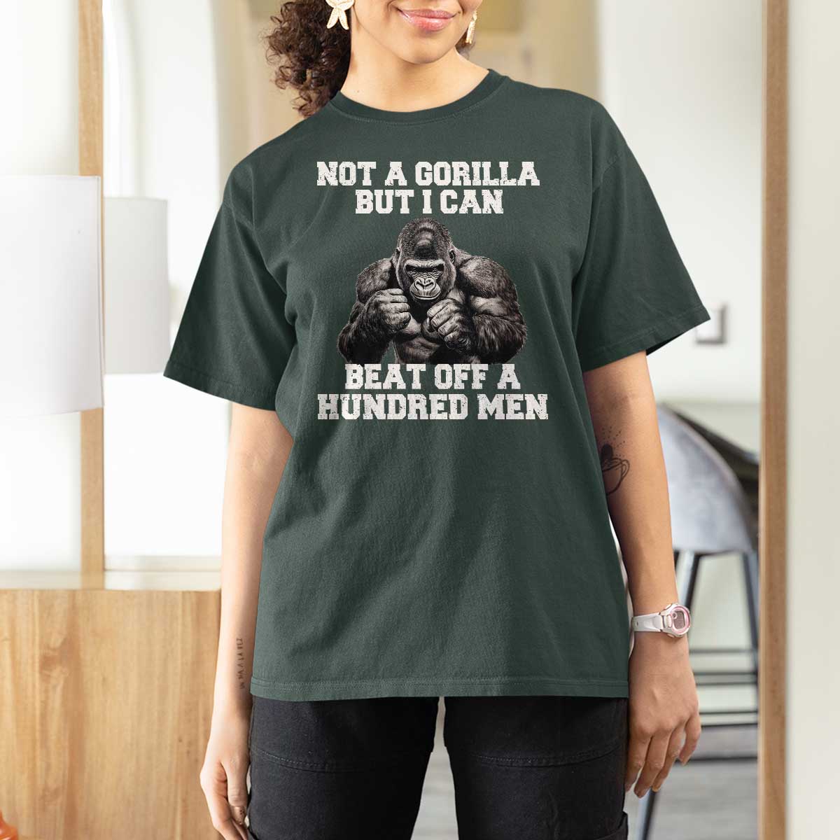 Funny Internet Meme T Shirt For Women Not A Gorilla But I Can Beat Off 100 Men - Wonder Print Shop