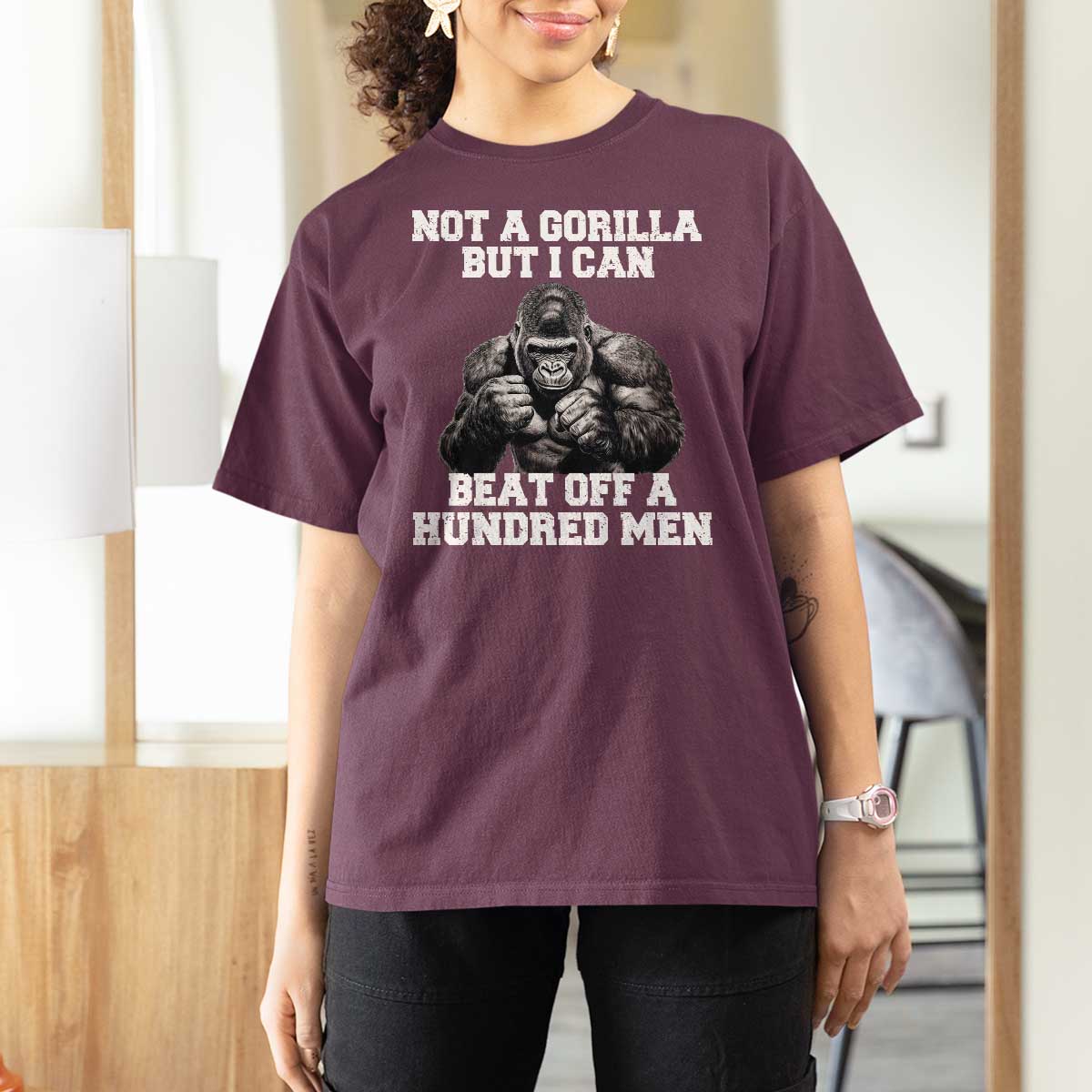 Funny Internet Meme T Shirt For Women Not A Gorilla But I Can Beat Off 100 Men - Wonder Print Shop