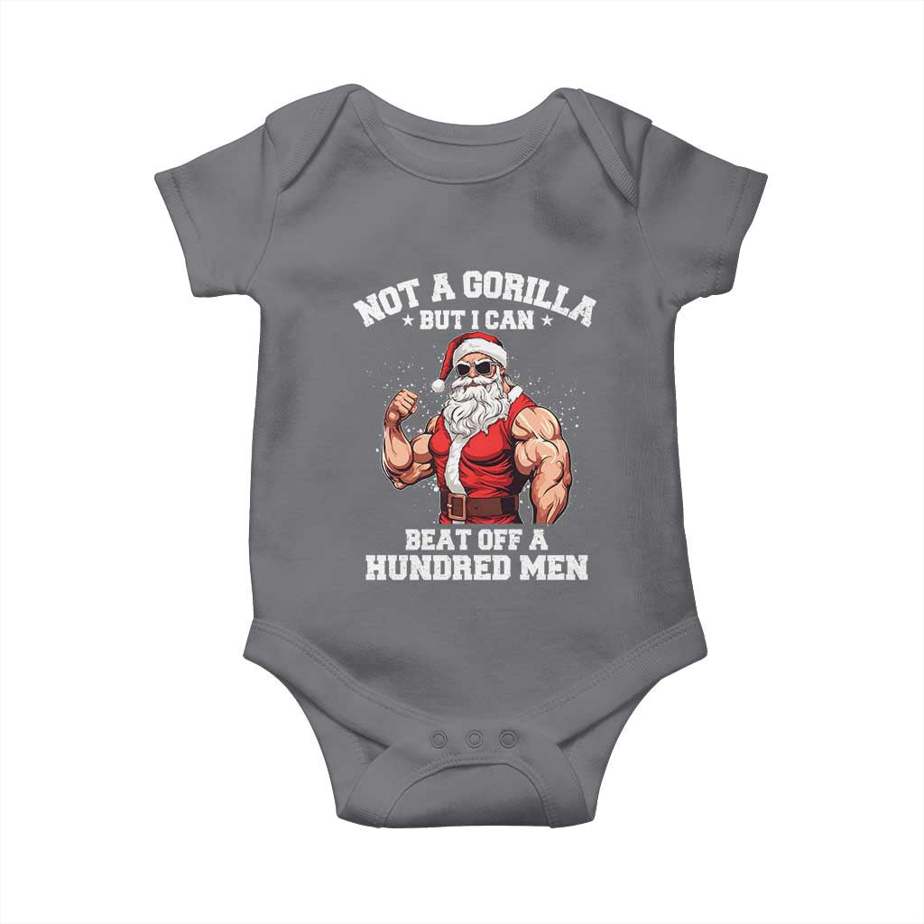 Funny Muscle Santa Baby Onesie Not A Gorilla But I Can Beat Off 100 Men Bodybuilder Christmas - Wonder Print Shop