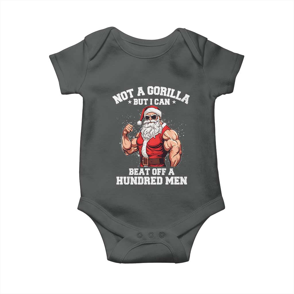 Funny Muscle Santa Baby Onesie Not A Gorilla But I Can Beat Off 100 Men Bodybuilder Christmas - Wonder Print Shop
