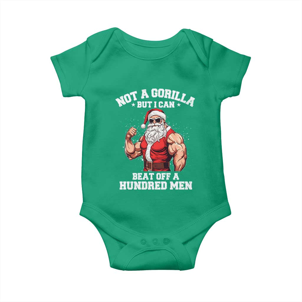 Funny Muscle Santa Baby Onesie Not A Gorilla But I Can Beat Off 100 Men Bodybuilder Christmas - Wonder Print Shop