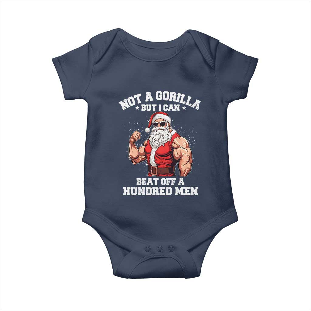 Funny Muscle Santa Baby Onesie Not A Gorilla But I Can Beat Off 100 Men Bodybuilder Christmas - Wonder Print Shop