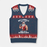 Funny Muscle Santa V-Neck Knit Sweater Vest Not A Gorilla But I Can Beat Off 100 Men Bodybuilder Xmas - Wonder Print Shop