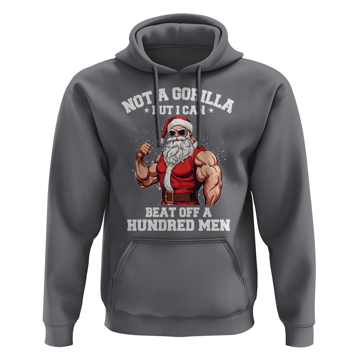 Funny Muscle Santa Hoodie Not A Gorilla But I Can Beat Off 100 Men Bodybuilder Christmas - Wonder Print Shop