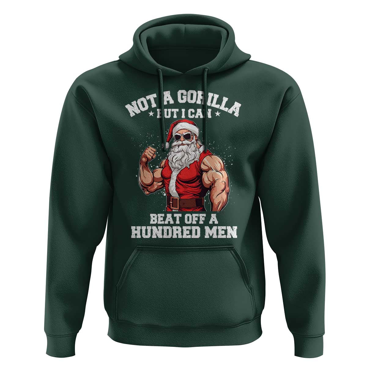Funny Muscle Santa Hoodie Not A Gorilla But I Can Beat Off 100 Men Bodybuilder Christmas - Wonder Print Shop