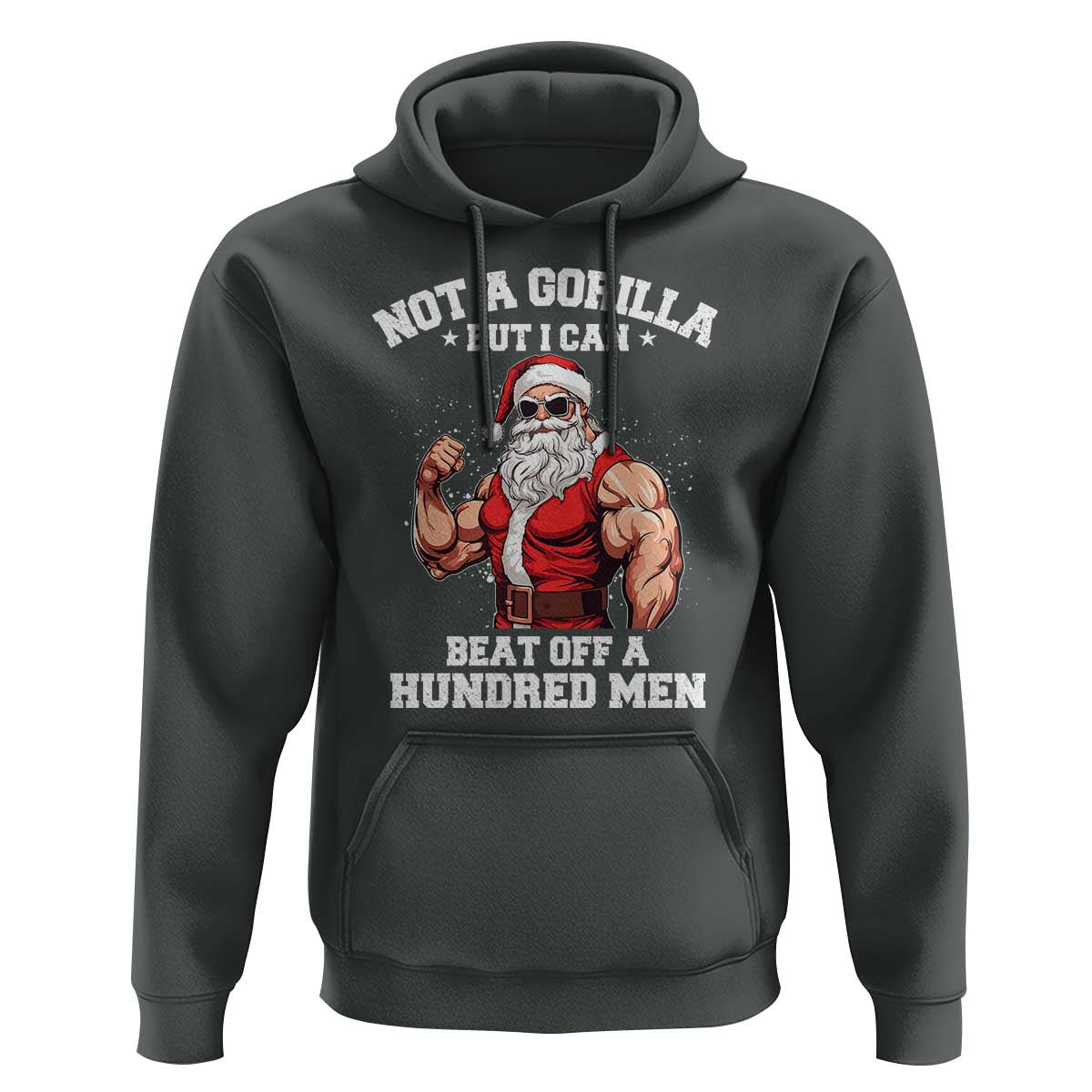 Funny Muscle Santa Hoodie Not A Gorilla But I Can Beat Off 100 Men Bodybuilder Christmas - Wonder Print Shop