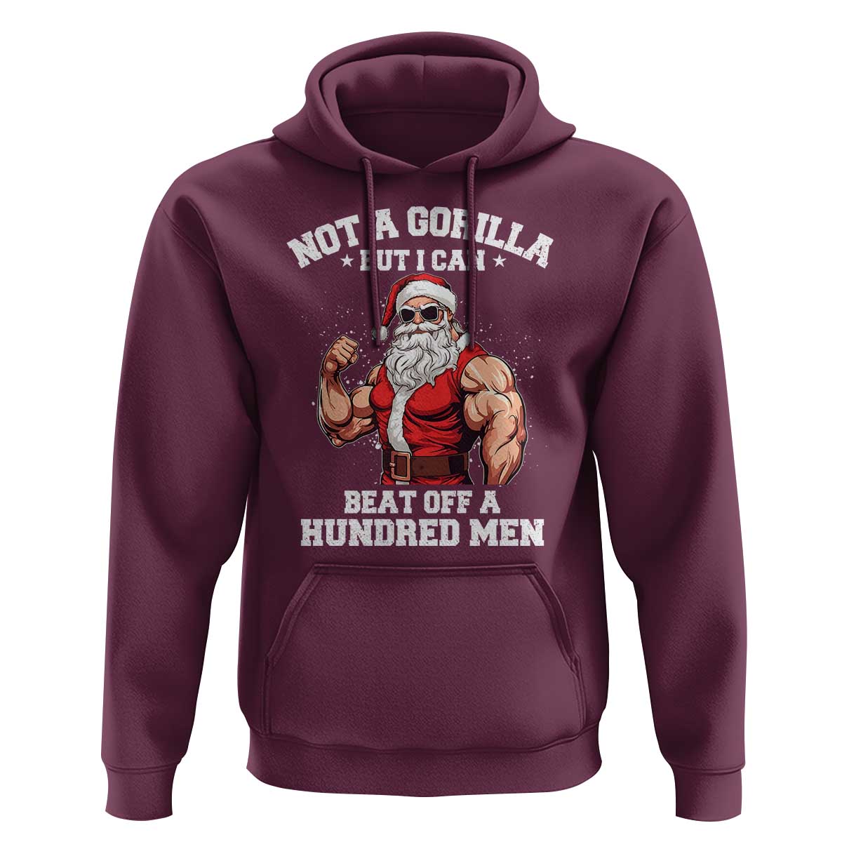 Funny Muscle Santa Hoodie Not A Gorilla But I Can Beat Off 100 Men Bodybuilder Christmas - Wonder Print Shop