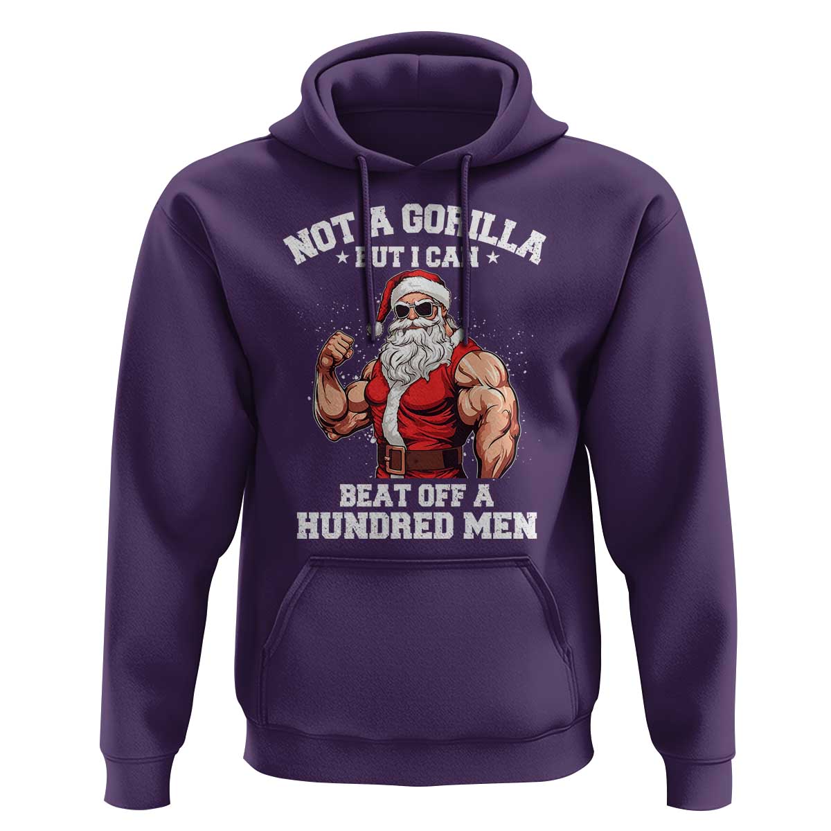 Funny Muscle Santa Hoodie Not A Gorilla But I Can Beat Off 100 Men Bodybuilder Christmas - Wonder Print Shop