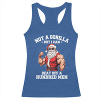 Funny Muscle Santa Racerback Tank Top Not A Gorilla But I Can Beat Off 100 Men Bodybuilder Christmas - Wonder Print Shop