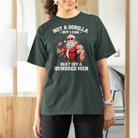 Funny Muscle Santa T Shirt For Women Not A Gorilla But I Can Beat Off 100 Men Bodybuilder Christmas - Wonder Print Shop