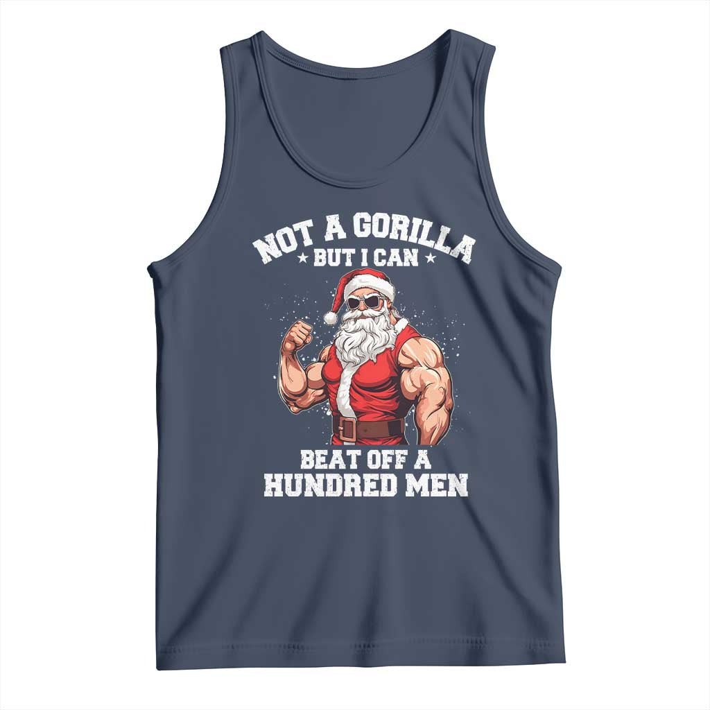 Funny Muscle Santa Tank Top Not A Gorilla But I Can Beat Off 100 Men Bodybuilder Christmas - Wonder Print Shop