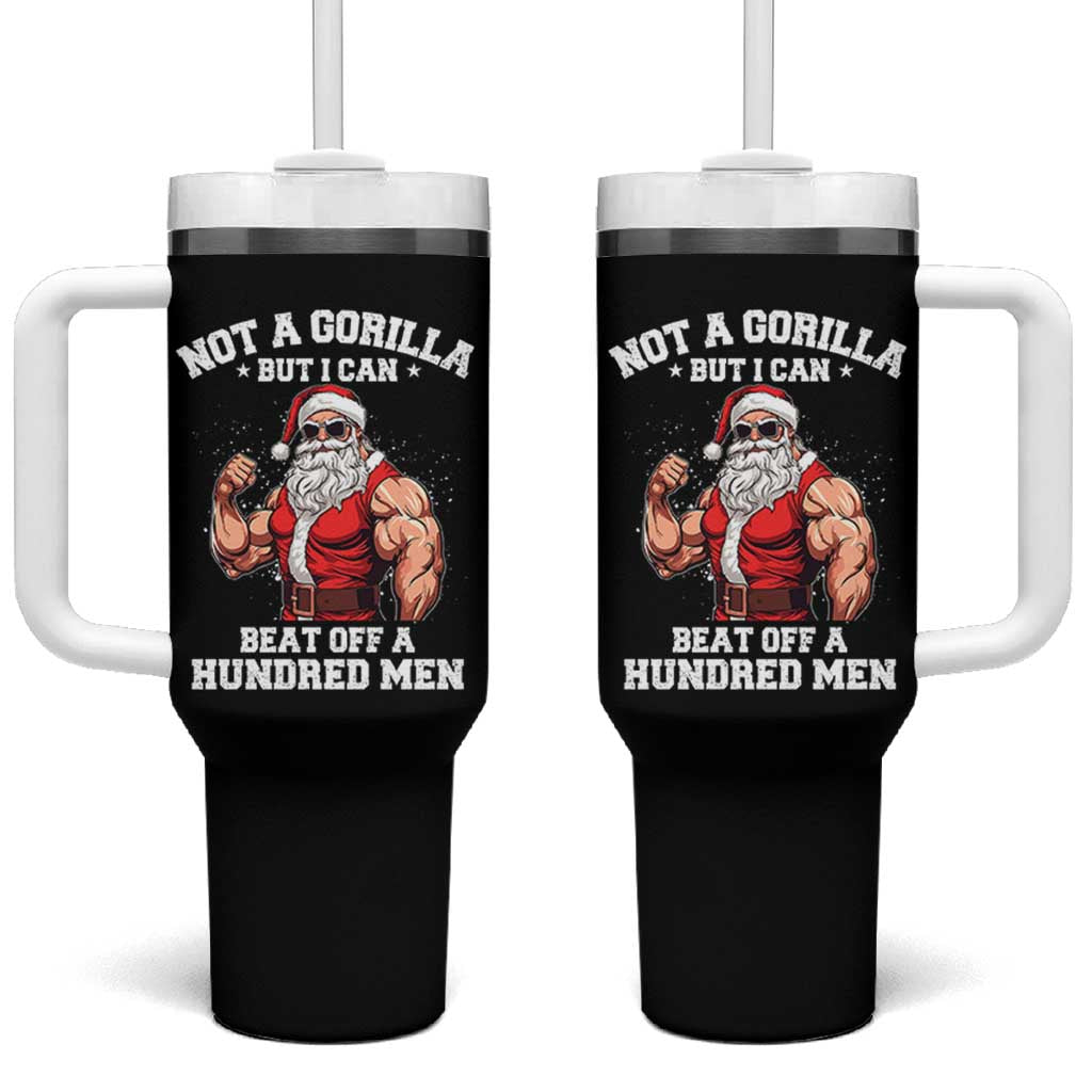Funny Muscle Santa Tumbler With Handle Not A Gorilla But I Can Beat Off 100 Men Bodybuilder Christmas - Wonder Print Shop