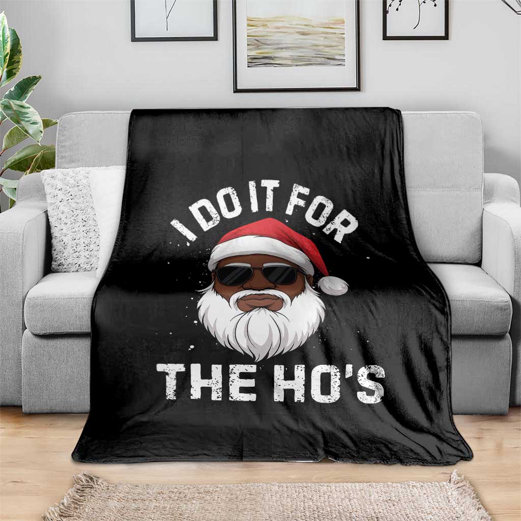 I Do It For The Hos Black Santa Christmas Throw Blanket Funny Inappropriate Rude Santa - Wonder Print Shop