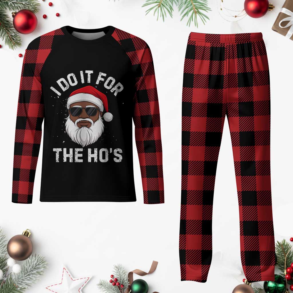 I Do It For The Hos Black Santa Christmas Plaid Pajama Set Funny Inappropriate Rude Santa - Wonder Print Shop