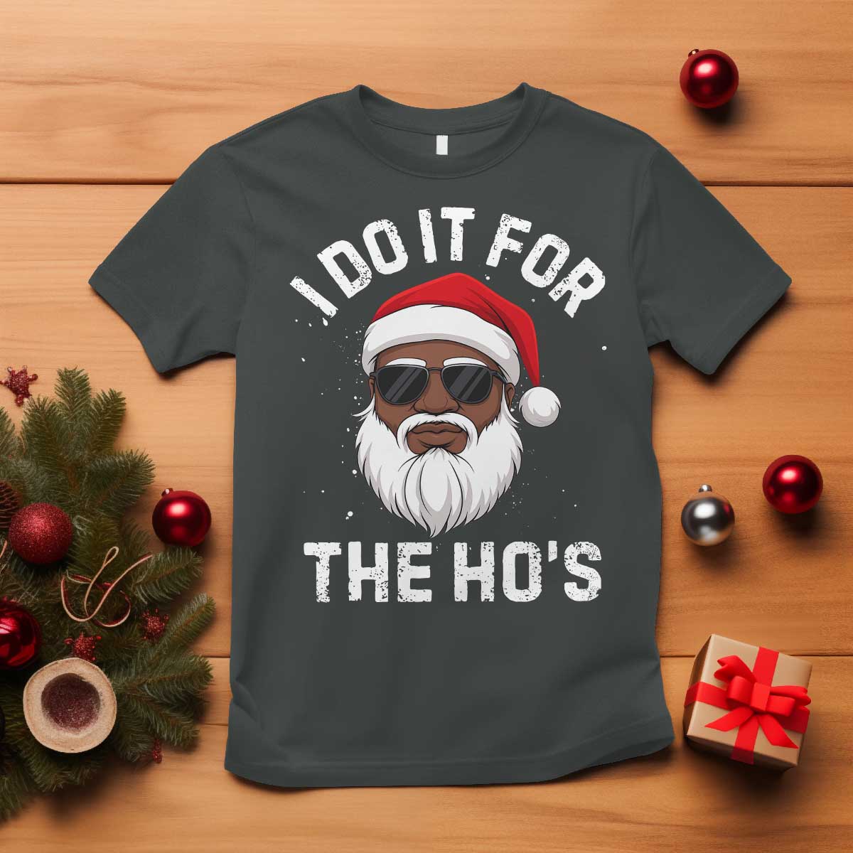 I Do It For The Hos Black Santa Christmas T Shirt Funny Inappropriate Rude Santa - Wonder Print Shop