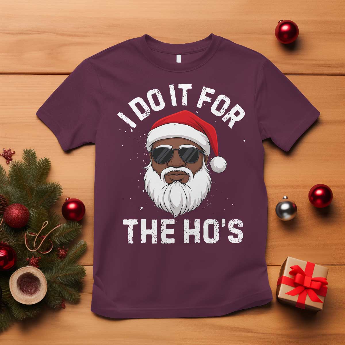I Do It For The Hos Black Santa Christmas T Shirt Funny Inappropriate Rude Santa - Wonder Print Shop
