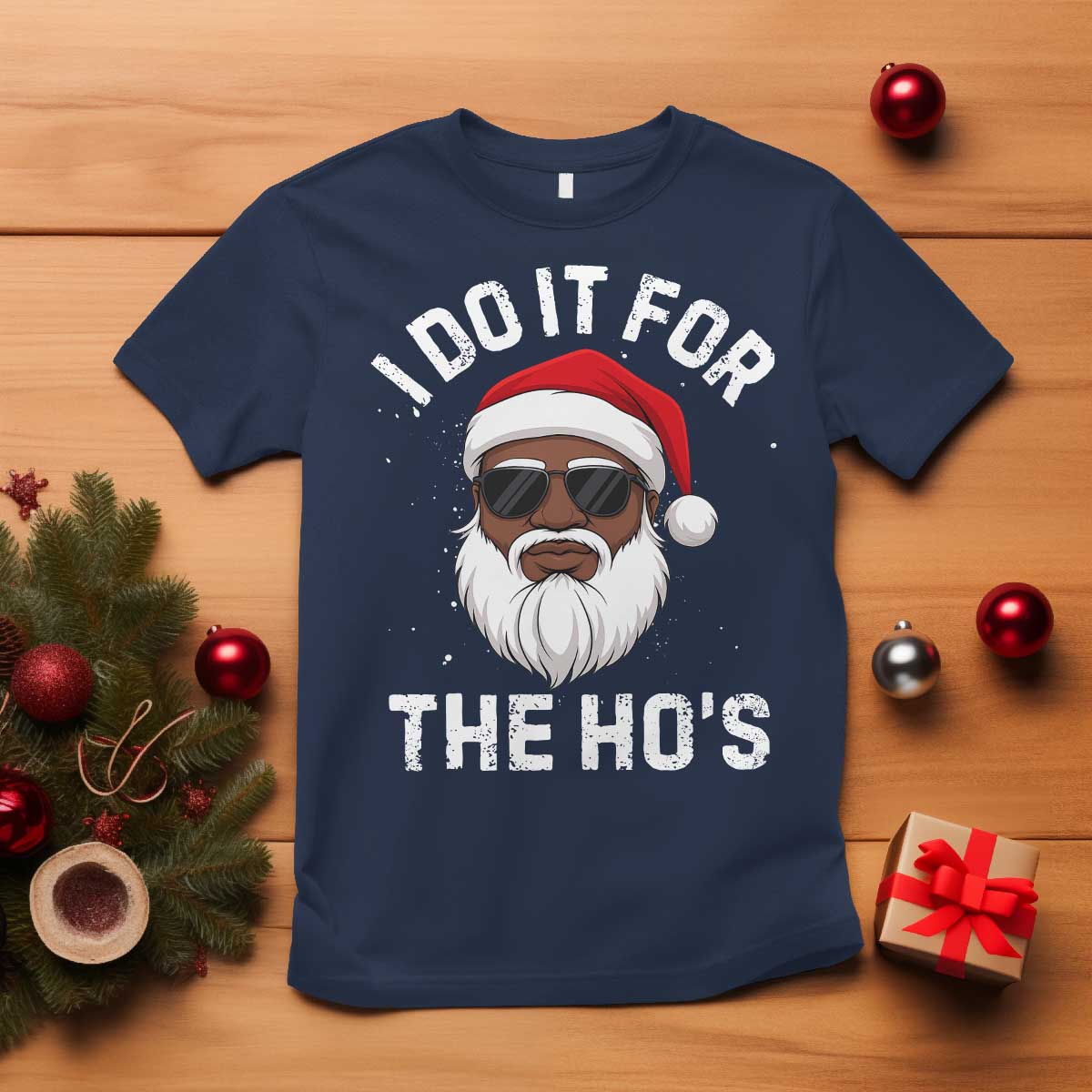 I Do It For The Hos Black Santa Christmas T Shirt Funny Inappropriate Rude Santa - Wonder Print Shop