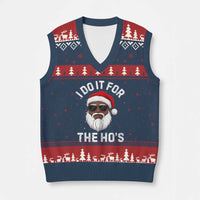 I Do It For The Hos Black Santa Xmas V-Neck Knit Sweater Vest Funny Inappropriate Rude Santa - Wonder Print Shop