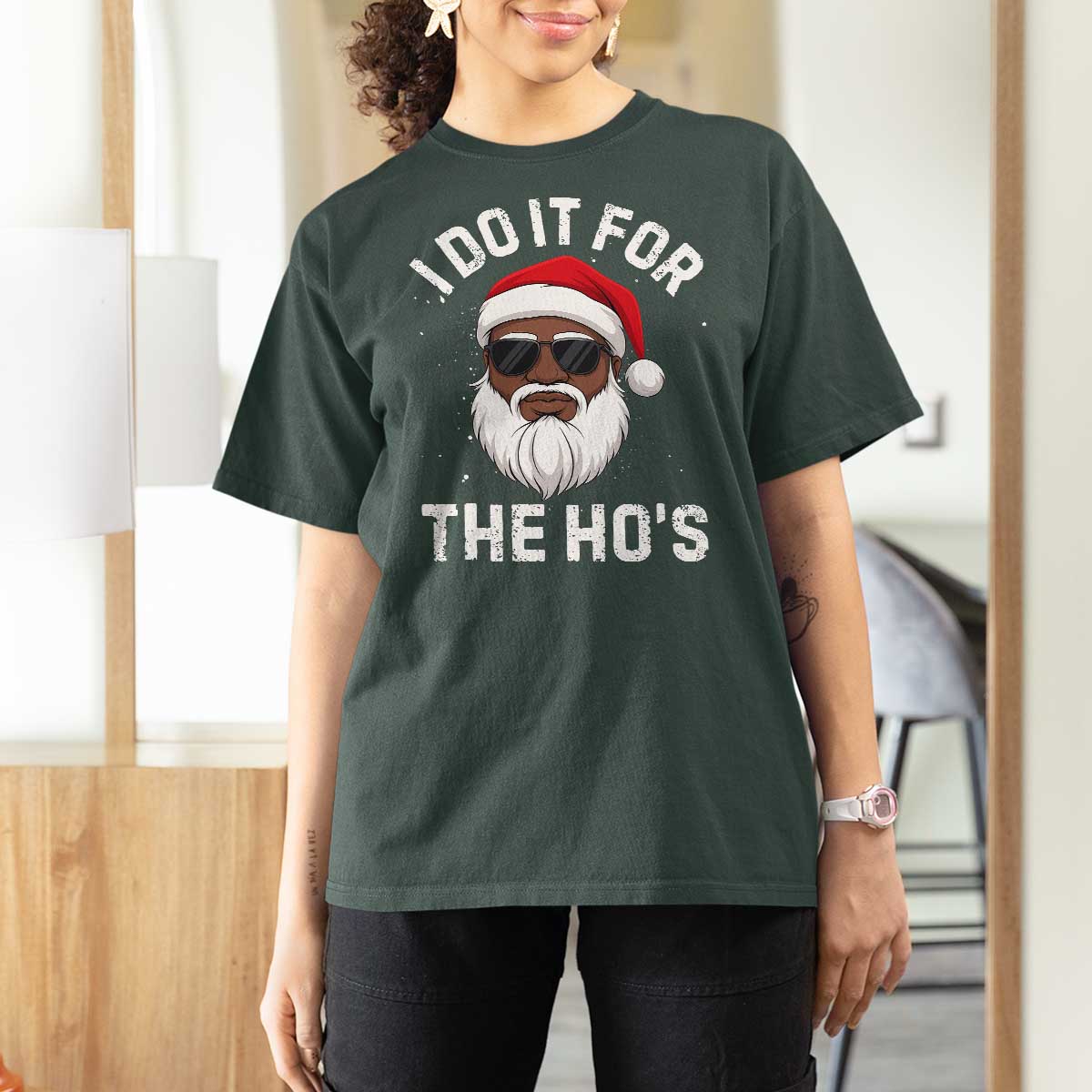 I Do It For The Hos Black Santa Christmas T Shirt For Women Funny Inappropriate Rude Santa - Wonder Print Shop