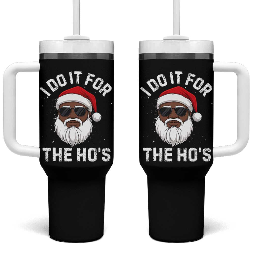 I Do It For The Hos Black Santa Christmas Tumbler With Handle Funny Inappropriate Rude Santa - Wonder Print Shop