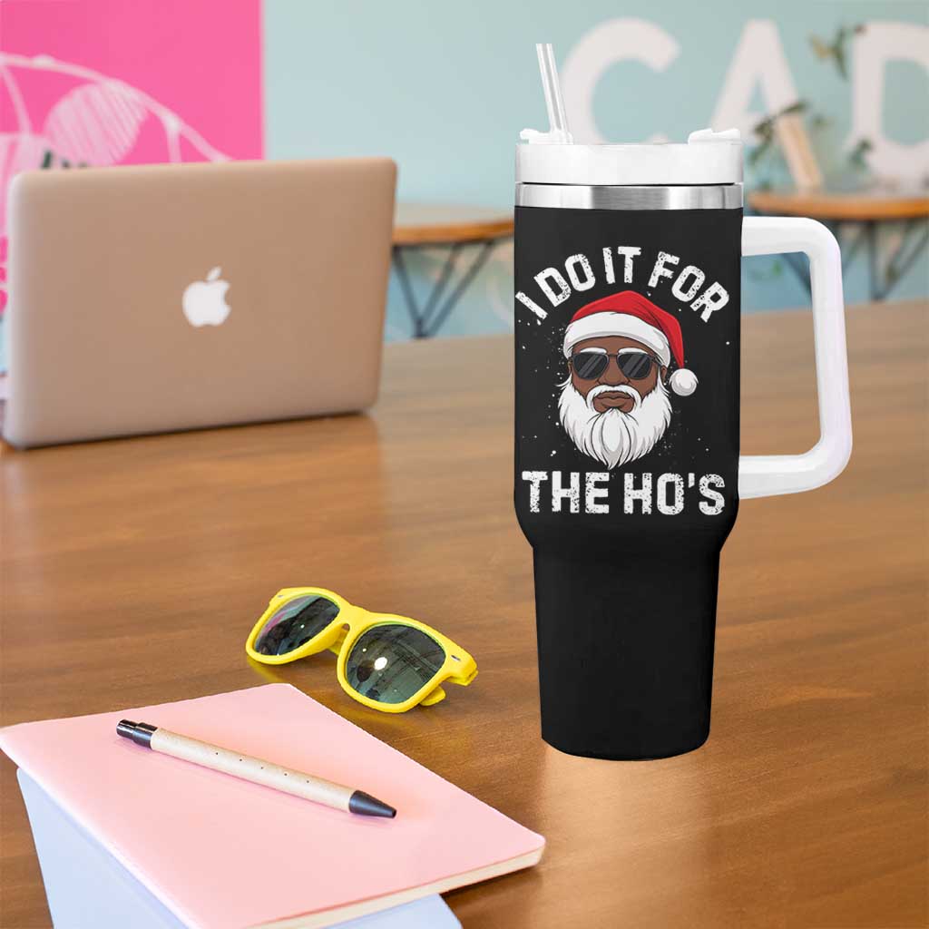 I Do It For The Hos Black Santa Christmas Tumbler With Handle Funny Inappropriate Rude Santa - Wonder Print Shop