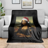 Funny Black Christmas Throw Blanket Vintage Mona Lisa Afro Santa Da Vinci Xmas - Wonder Print Shop