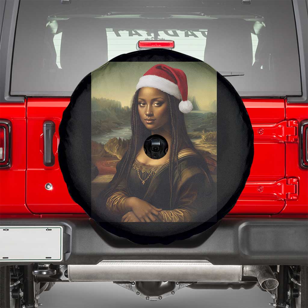 Funny Black Christmas Spare Tire Cover Vintage Mona Lisa Afro Santa Da Vinci Xmas - Wonder Print Shop