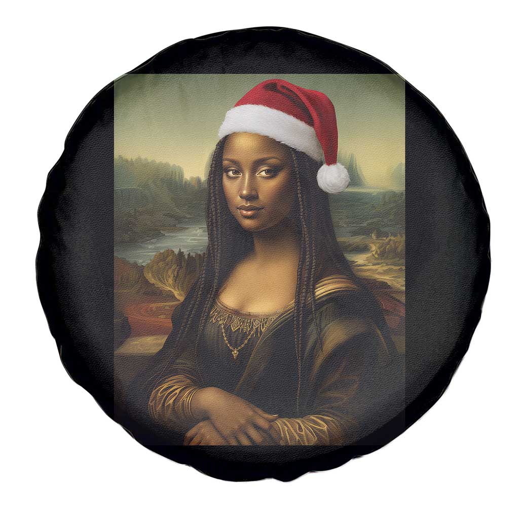 Funny Black Christmas Spare Tire Cover Vintage Mona Lisa Afro Santa Da Vinci Xmas - Wonder Print Shop
