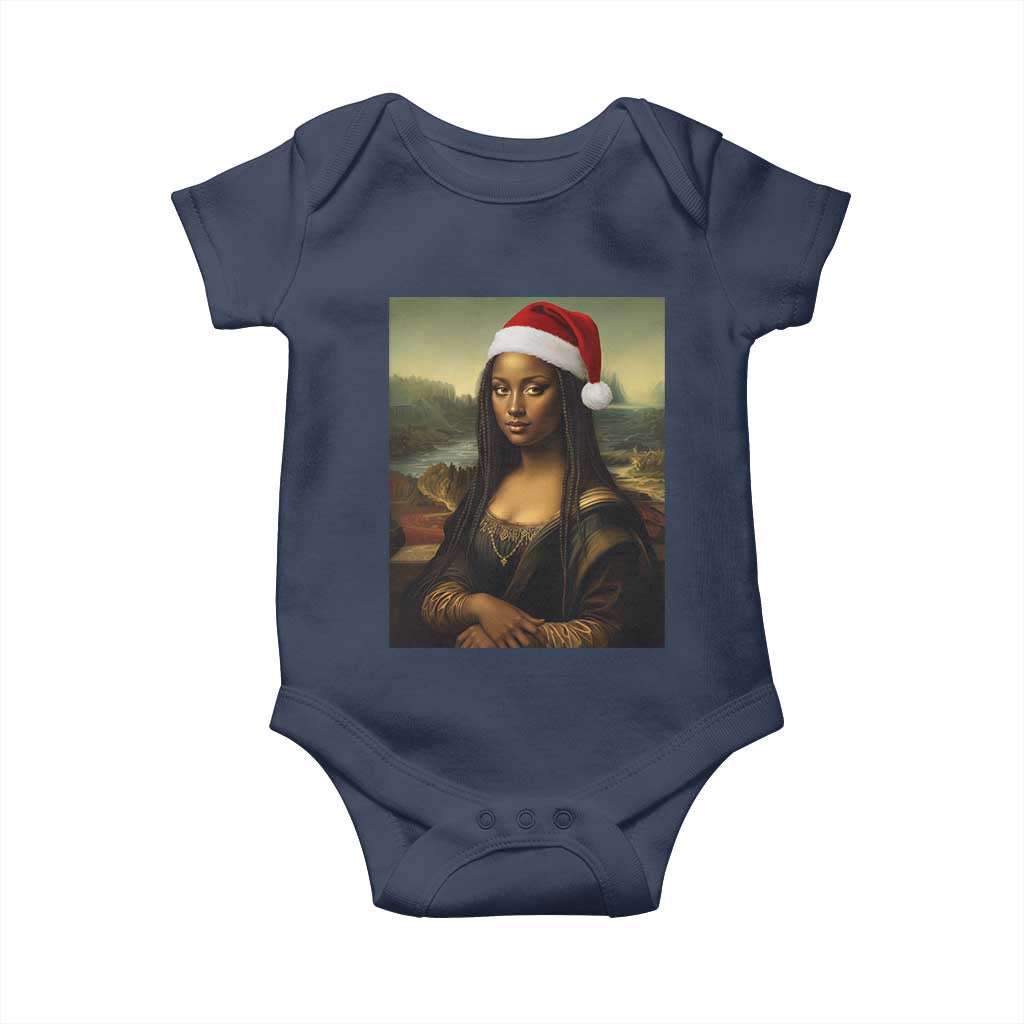 Funny Black Christmas Baby Onesie Vintage Mona Lisa Afro Santa Da Vinci Xmas - Wonder Print Shop