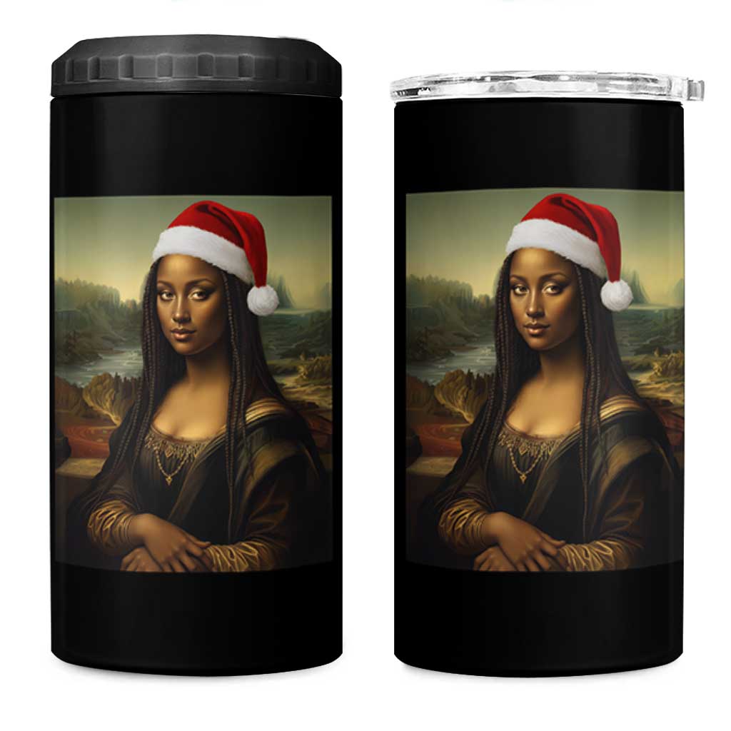 Funny Black Christmas 4 in 1 Can Cooler Tumbler Vintage Mona Lisa Afro Santa Da Vinci Xmas - Wonder Print Shop