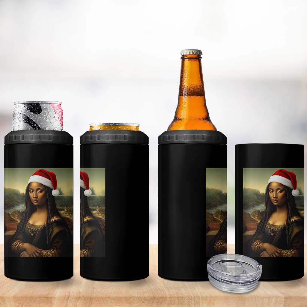 Funny Black Christmas 4 in 1 Can Cooler Tumbler Vintage Mona Lisa Afro Santa Da Vinci Xmas - Wonder Print Shop