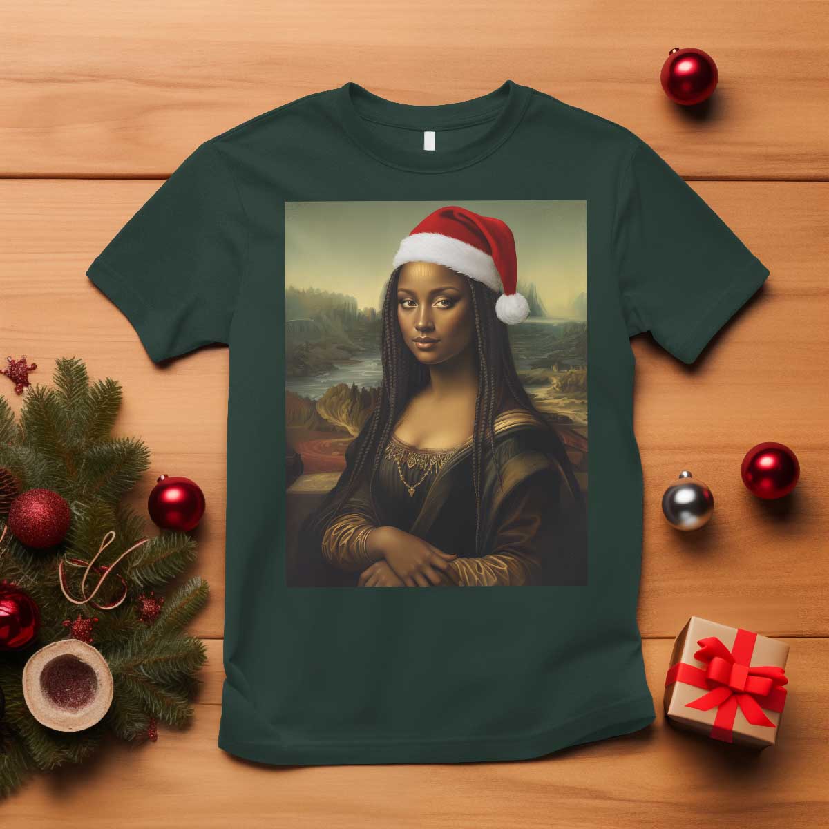 Funny Black Christmas T Shirt Vintage Mona Lisa Afro Santa Da Vinci Xmas - Wonder Print Shop