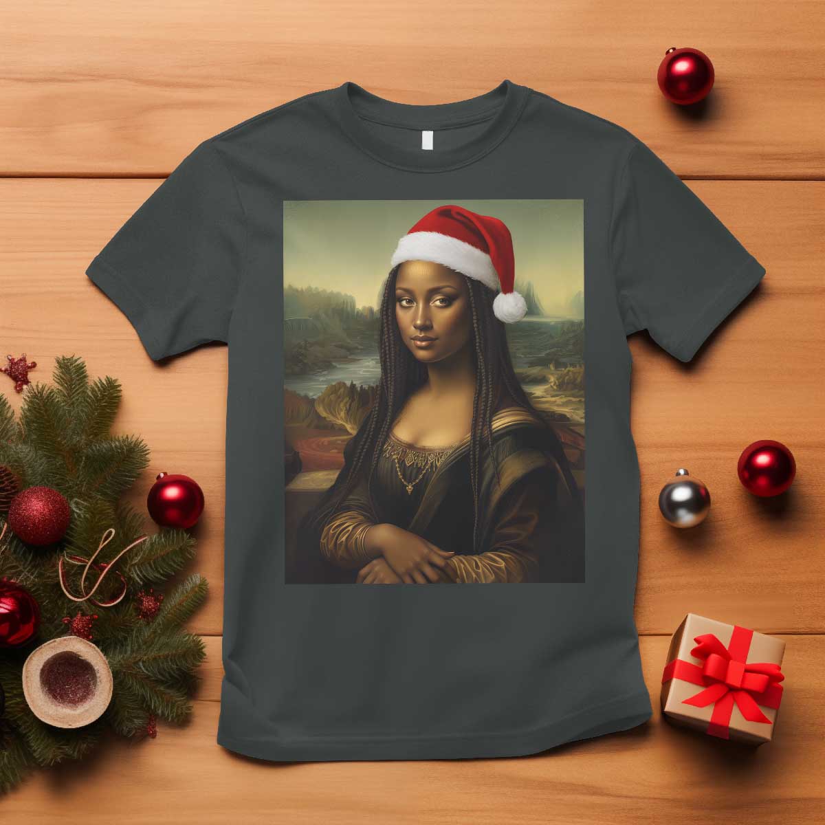 Funny Black Christmas T Shirt Vintage Mona Lisa Afro Santa Da Vinci Xmas - Wonder Print Shop