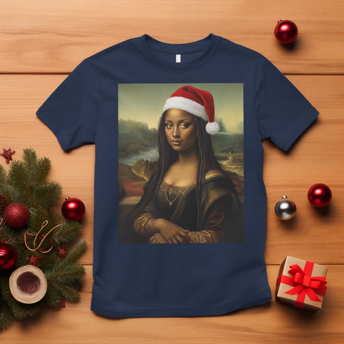 Funny Black Christmas T Shirt Vintage Mona Lisa Afro Santa Da Vinci Xmas - Wonder Print Shop
