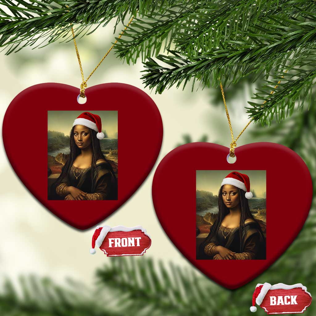 Funny Black Christmas Ceramic Ornament Vintage Mona Lisa Afro Santa Da Vinci Xmas - Wonder Print Shop