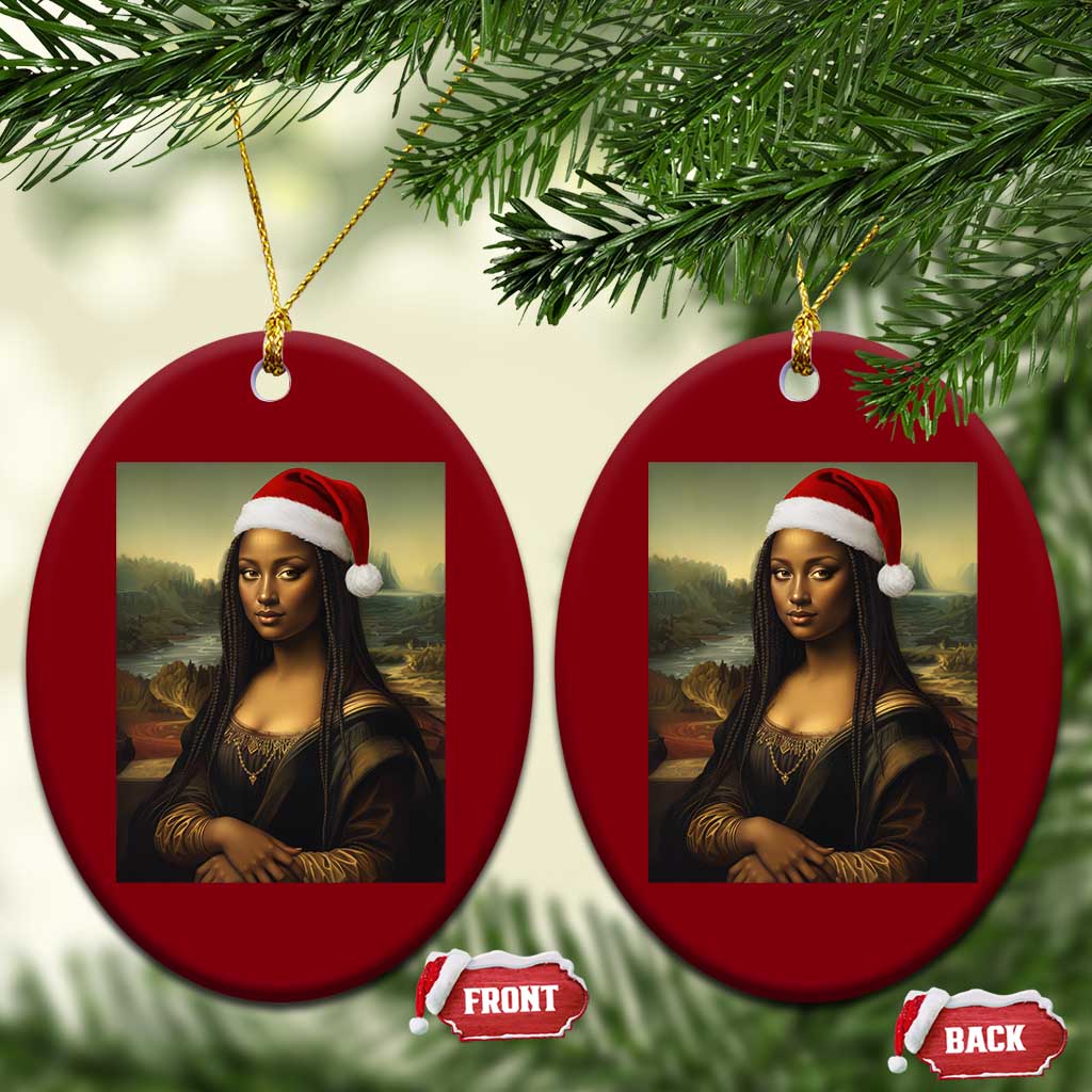 Funny Black Christmas Ceramic Ornament Vintage Mona Lisa Afro Santa Da Vinci Xmas - Wonder Print Shop