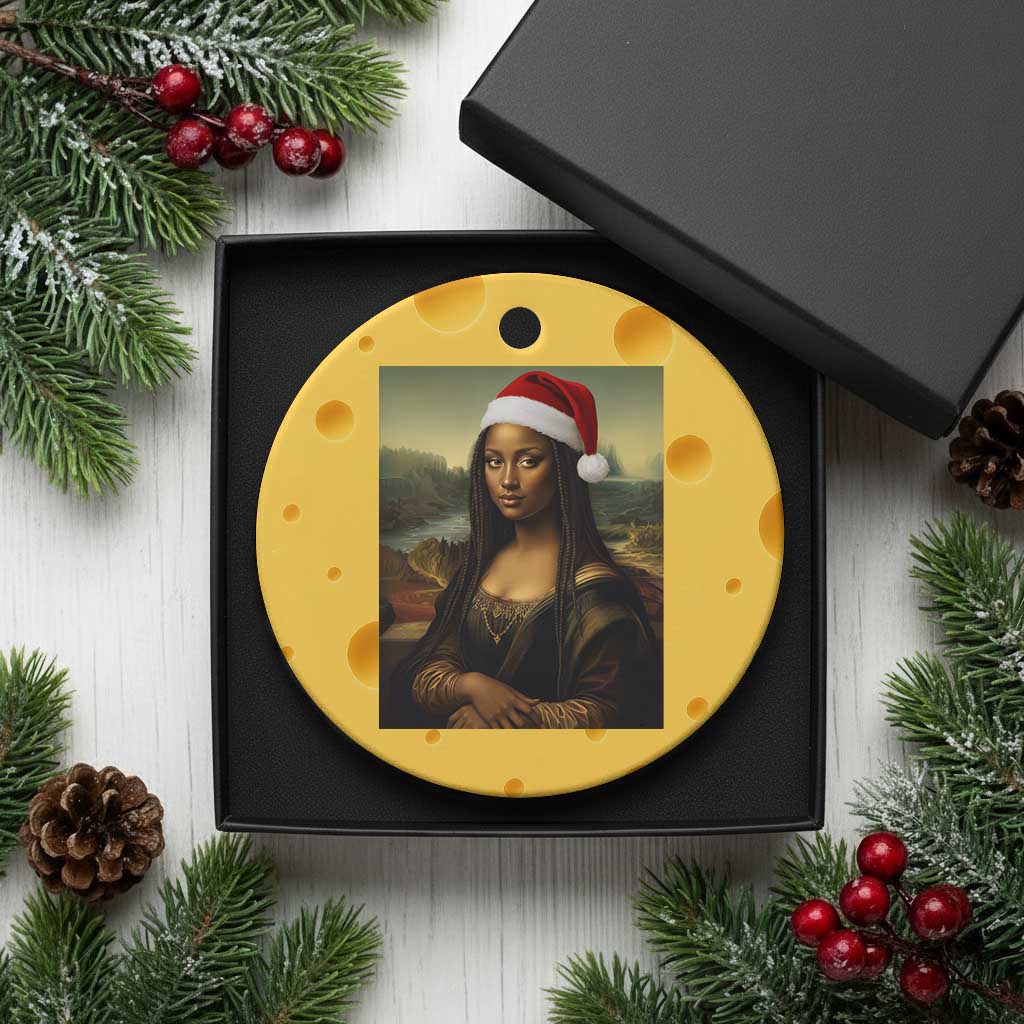 Funny Black Christmas Ceramic Ornament Vintage Mona Lisa Afro Santa Da Vinci Xmas - Wonder Print Shop