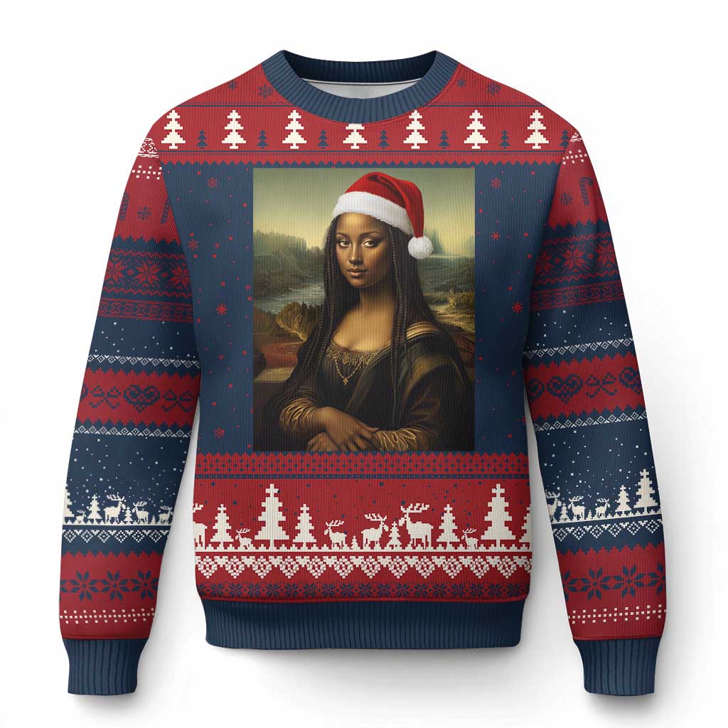 Funny Black Xmas Ugly Christmas Sweater Vintage Mona Lisa Afro Santa Da Vinci Xmas - Wonder Print Shop
