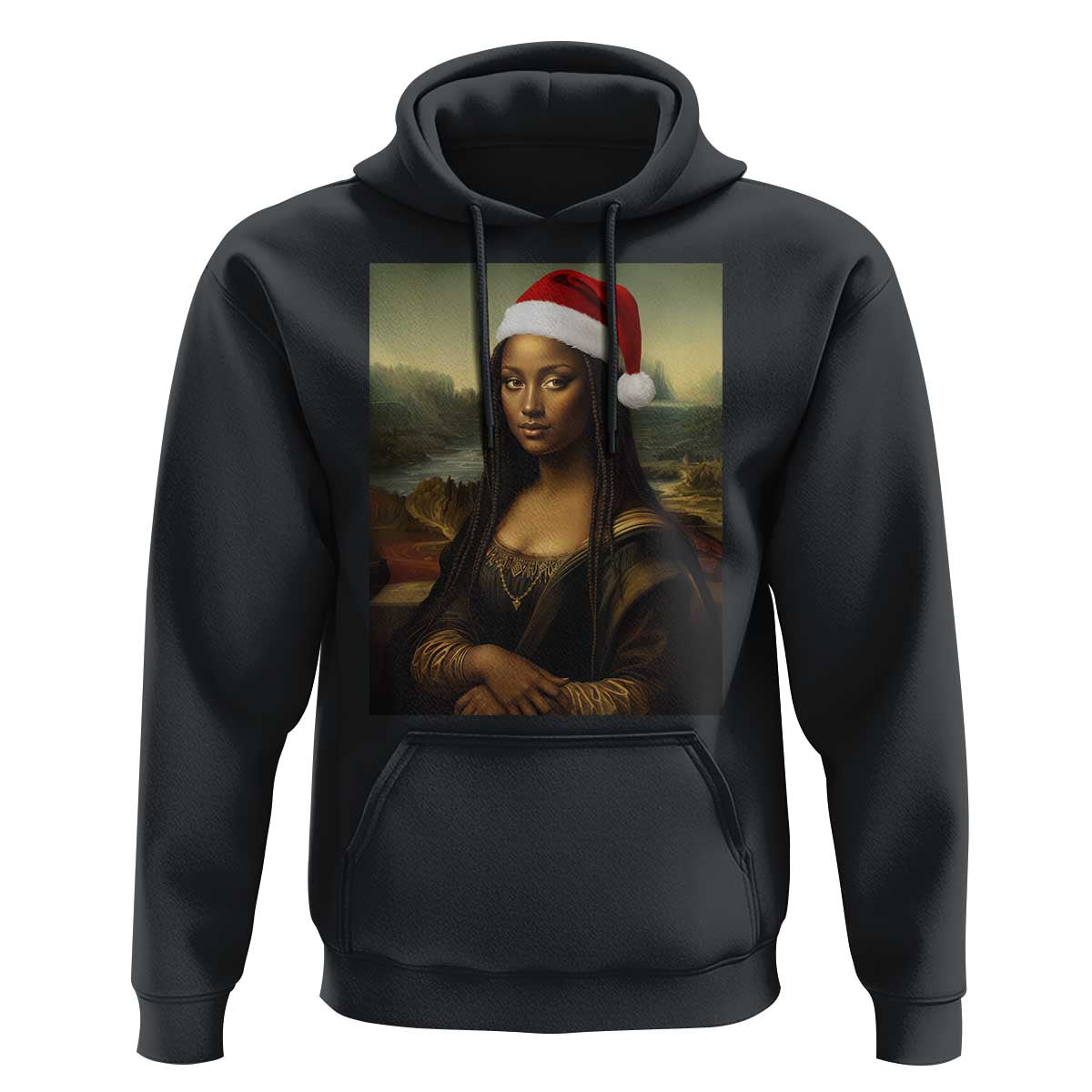 Funny Black Christmas Hoodie Vintage Mona Lisa Afro Santa Da Vinci Xmas - Wonder Print Shop