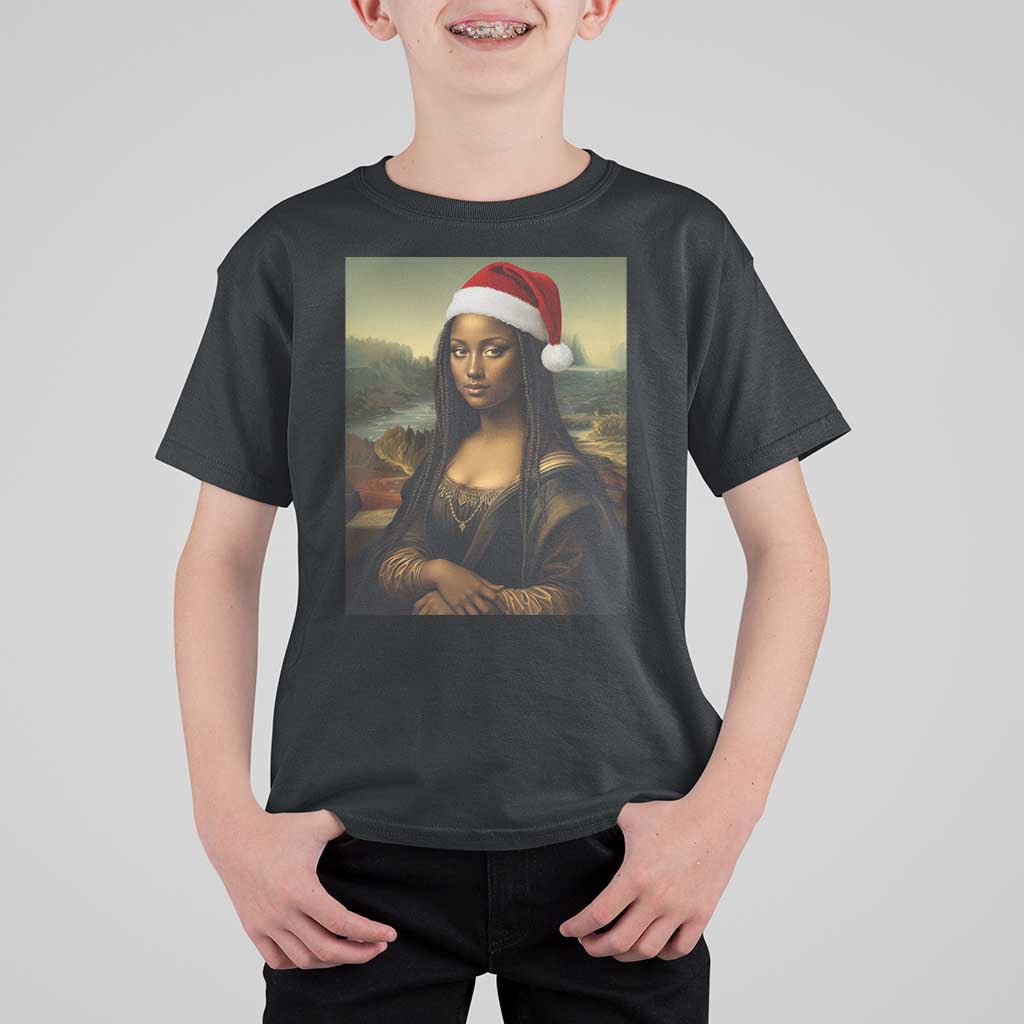 Funny Black Christmas T Shirt For Kid Vintage Mona Lisa Afro Santa Da Vinci Xmas - Wonder Print Shop