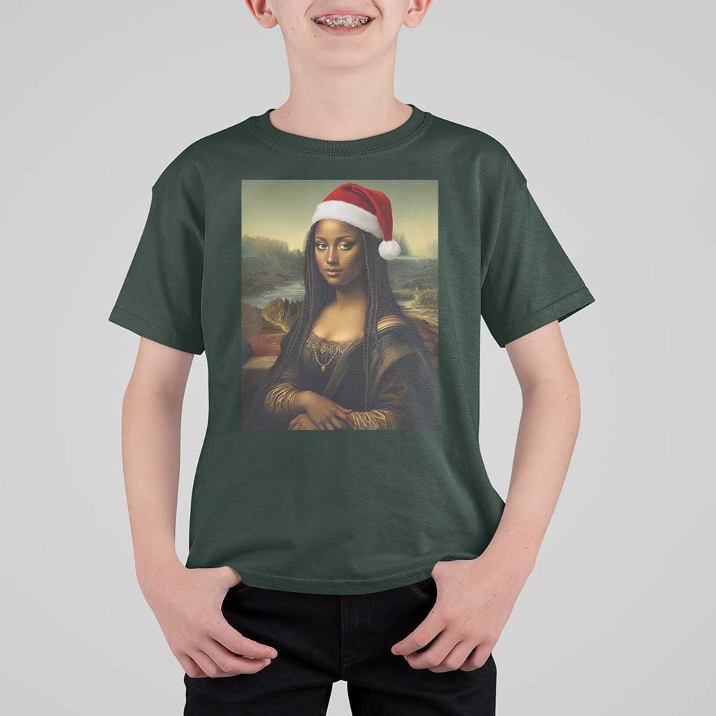Funny Black Christmas T Shirt For Kid Vintage Mona Lisa Afro Santa Da Vinci Xmas - Wonder Print Shop