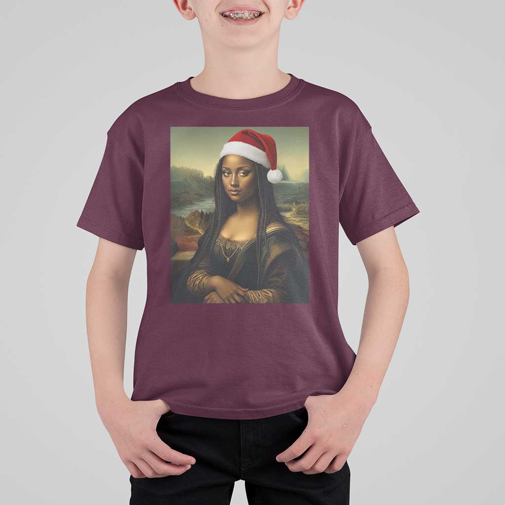 Funny Black Christmas T Shirt For Kid Vintage Mona Lisa Afro Santa Da Vinci Xmas - Wonder Print Shop