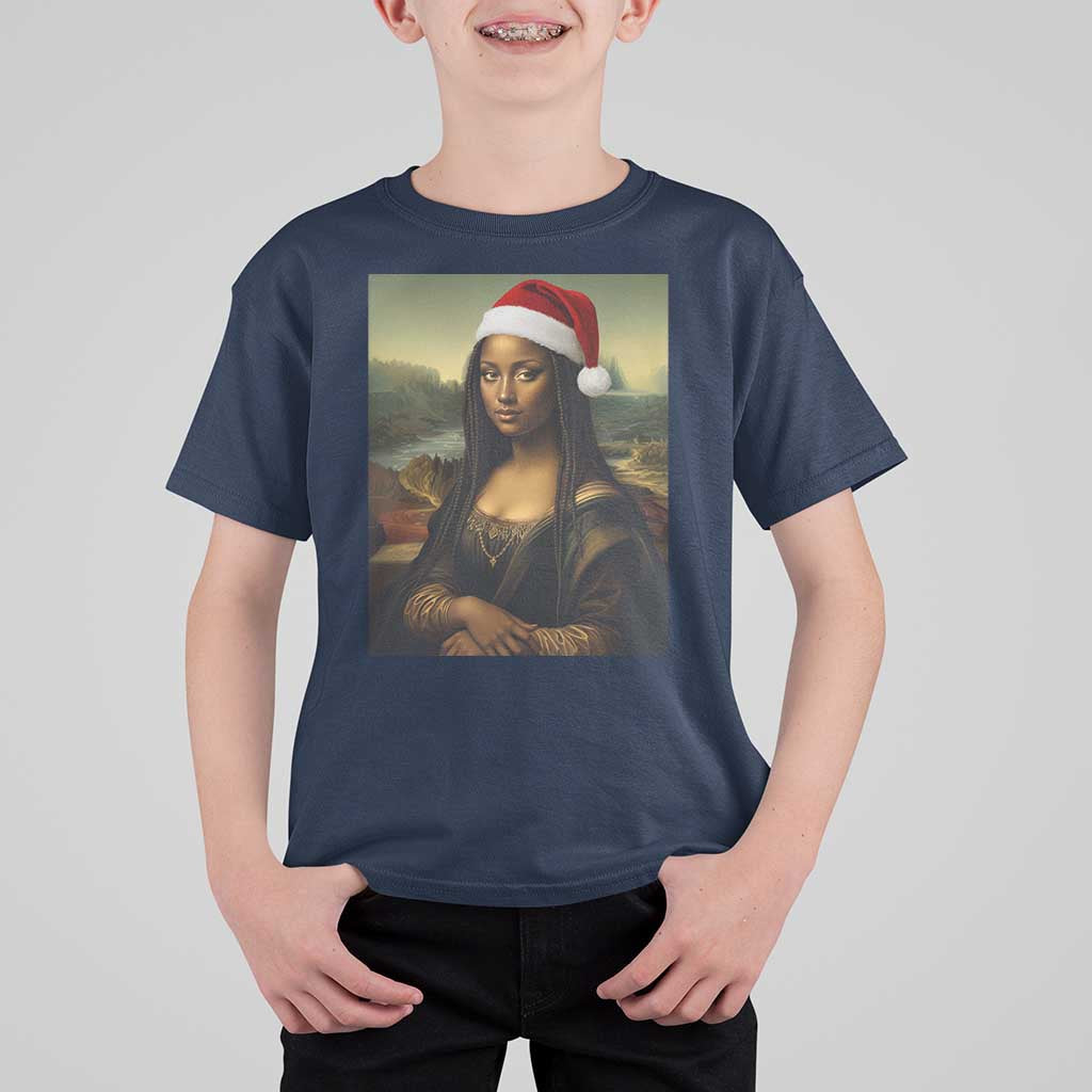 Funny Black Christmas T Shirt For Kid Vintage Mona Lisa Afro Santa Da Vinci Xmas - Wonder Print Shop