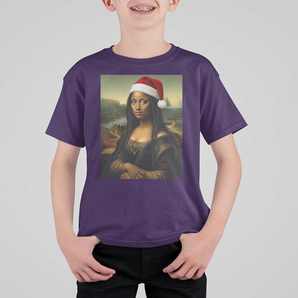 Funny Black Christmas T Shirt For Kid Vintage Mona Lisa Afro Santa Da Vinci Xmas - Wonder Print Shop