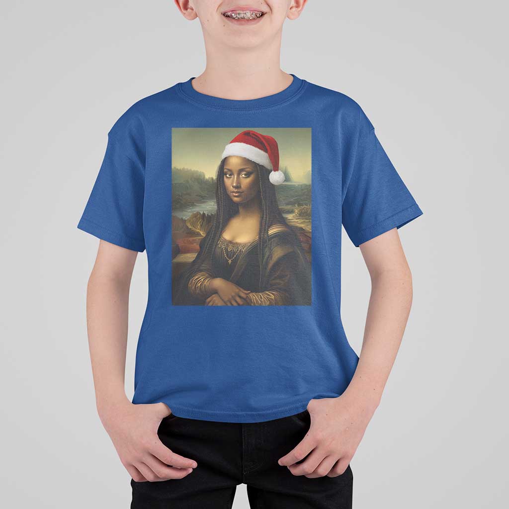 Funny Black Christmas T Shirt For Kid Vintage Mona Lisa Afro Santa Da Vinci Xmas - Wonder Print Shop