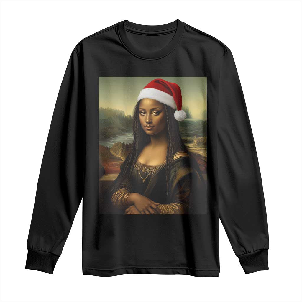 Funny Black Christmas Long Sleeve Shirt Vintage Mona Lisa Afro Santa Da Vinci Xmas - Wonder Print Shop