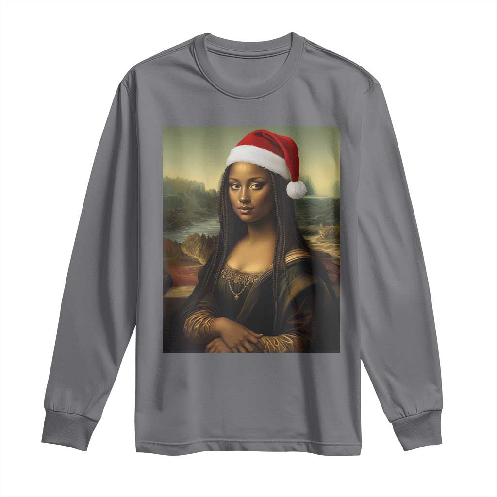 Funny Black Christmas Long Sleeve Shirt Vintage Mona Lisa Afro Santa Da Vinci Xmas - Wonder Print Shop