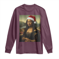 Funny Black Christmas Long Sleeve Shirt Vintage Mona Lisa Afro Santa Da Vinci Xmas - Wonder Print Shop