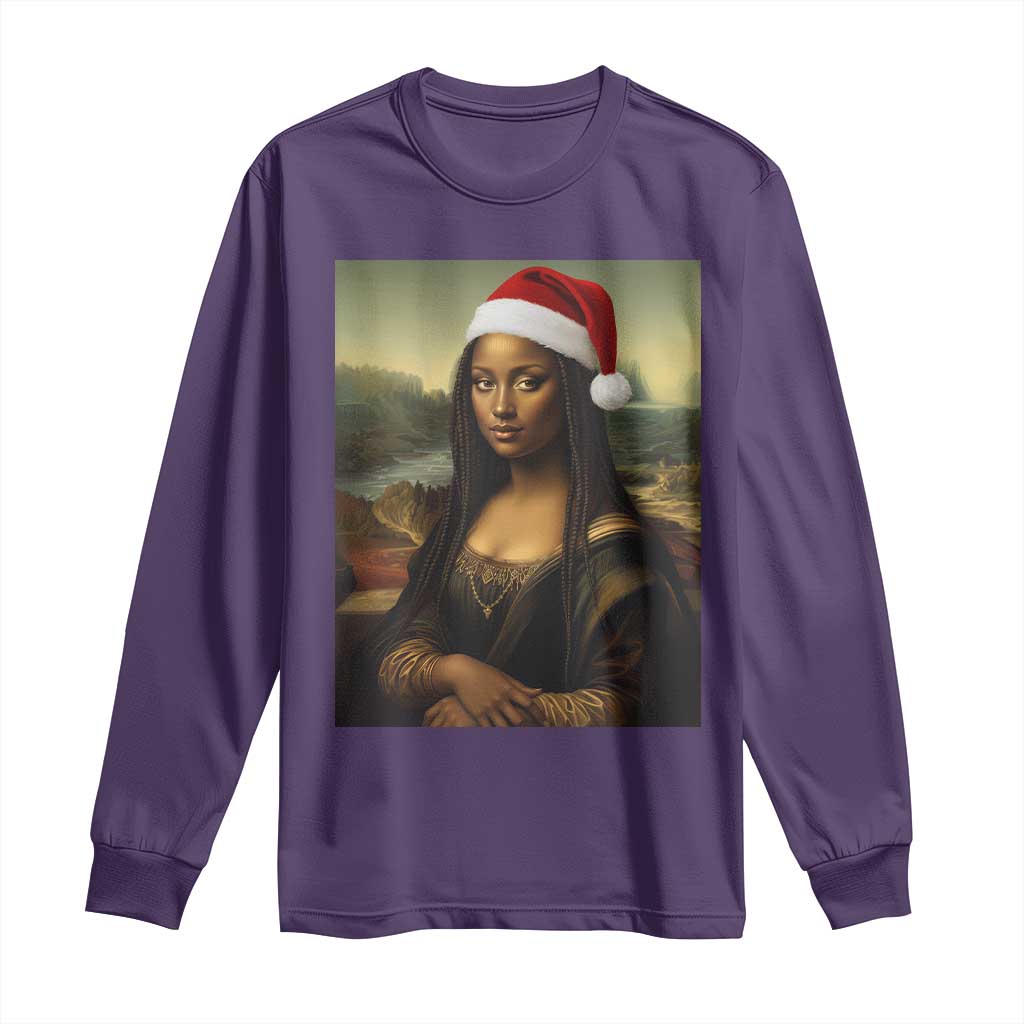 Funny Black Christmas Long Sleeve Shirt Vintage Mona Lisa Afro Santa Da Vinci Xmas - Wonder Print Shop