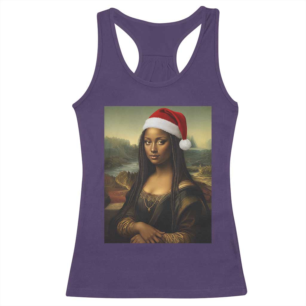 Funny Black Christmas Racerback Tank Top Vintage Mona Lisa Afro Santa Da Vinci Xmas - Wonder Print Shop